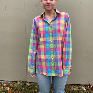 Foxcroft Rainbow Plaid Button Down Shirt